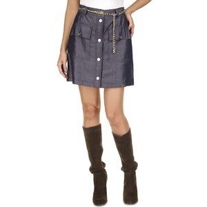 Michael Kors Womens Pocket Front Chain Belt Indigo Rinse Blue Skirt Size 2 NWT